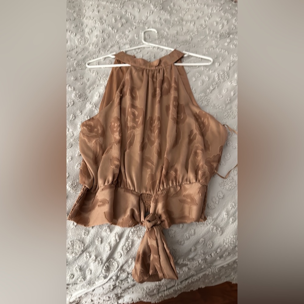 Gold leopard halter tank with ruffled bottom